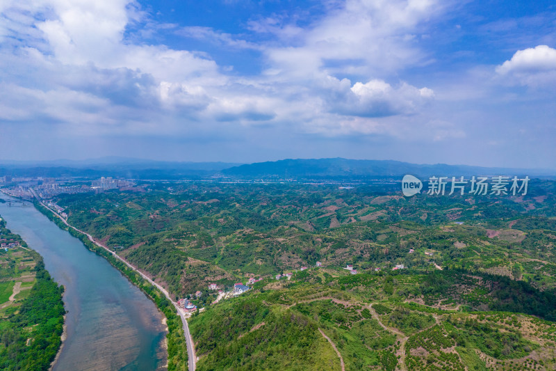 山川丘陵橙子橘子种植基地航拍摄影图