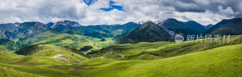 夏天格聂山脉草原牧场自然风景