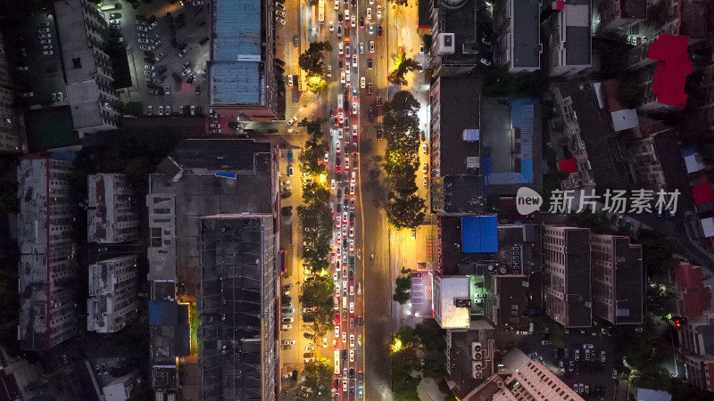 城市夜景拥堵交通岳阳航拍图