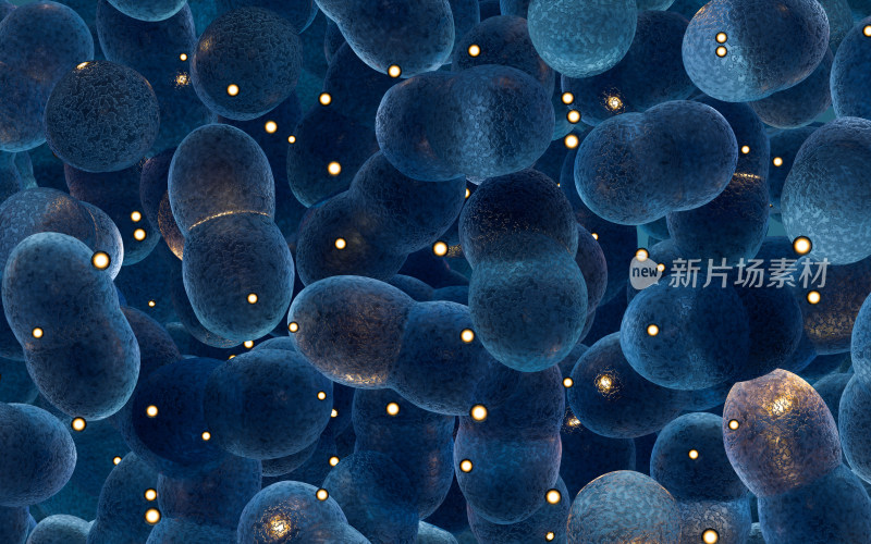 蓝色背景下的细菌 3D渲染