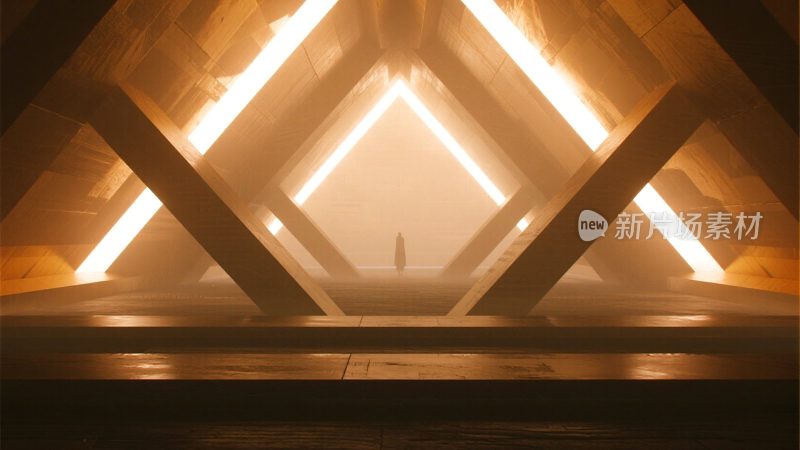 发光空间内的人物背影