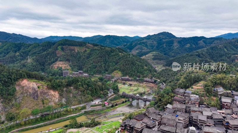 柳州三江程阳八寨景区航拍图