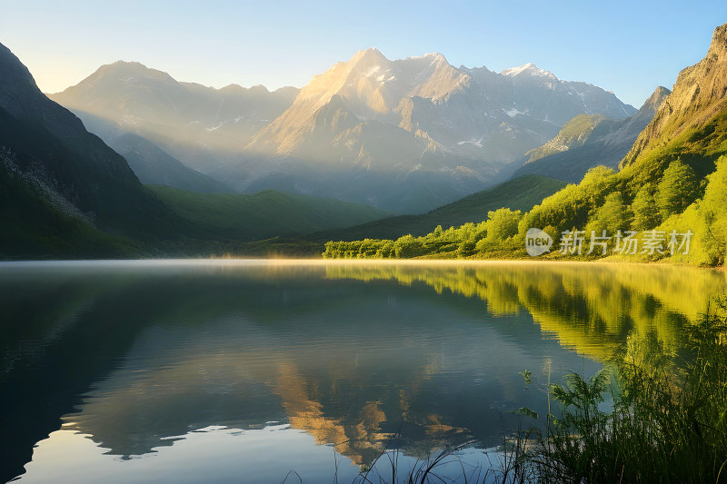 自然背景湖泊山峰天空