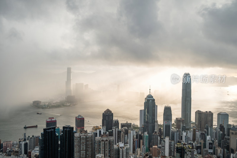 香港维多利亚港CBD中环日出繁华都市