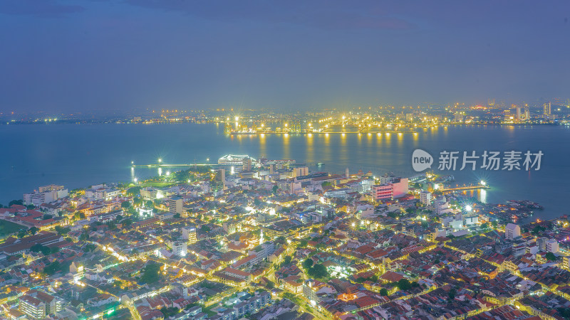 马来西亚槟城高视角城市夜景