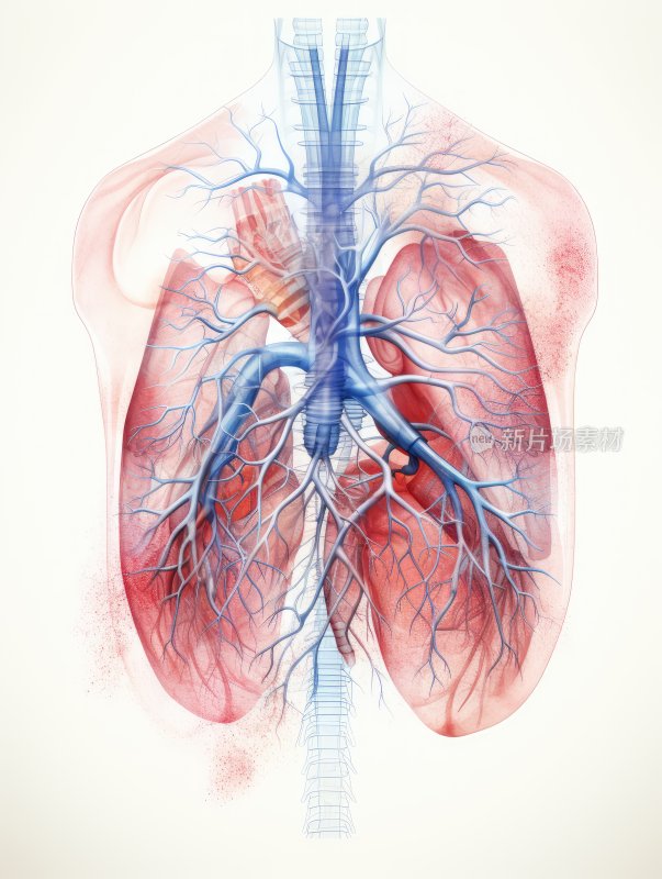 医学科普插图，人类肺部组织结构