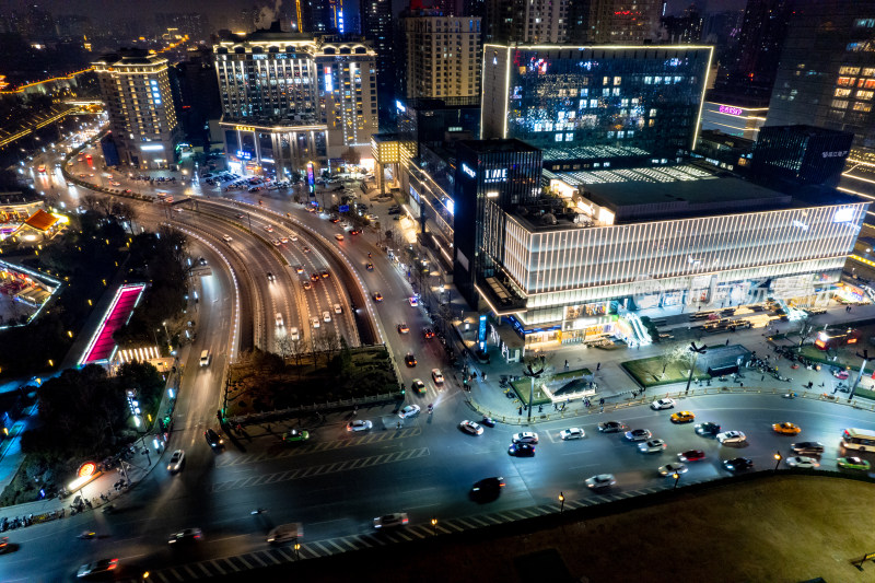 西安城墙永宁门夜景灯光航拍摄影图