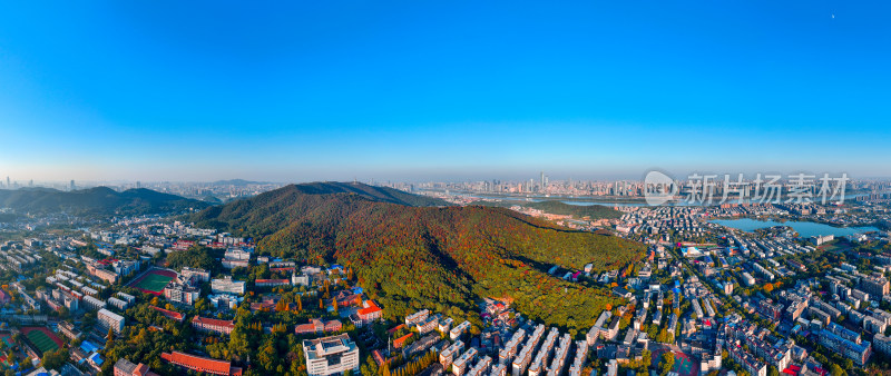 湖南长沙岳麓山橘子洲万山红遍秋色航拍全景