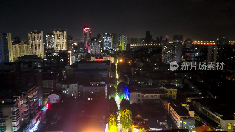 武汉城市夜景灯光航拍图