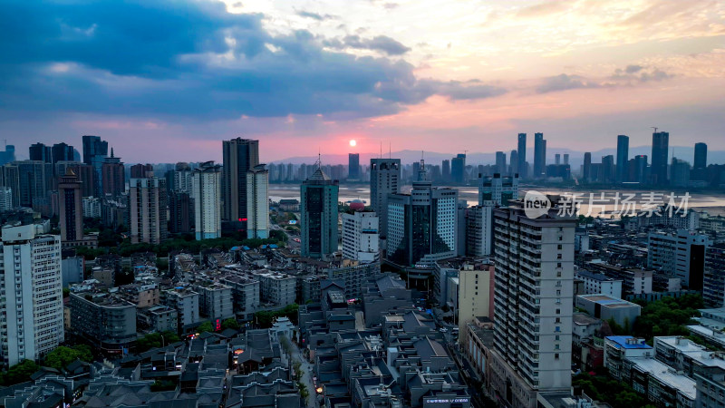 江西南昌城市日落晚霞夕阳航拍