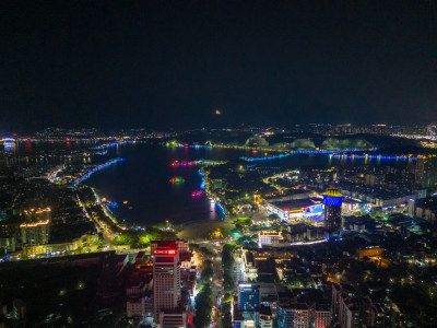 广东肇庆七星湖夜景航拍图