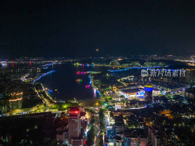 广东肇庆七星湖夜景航拍图