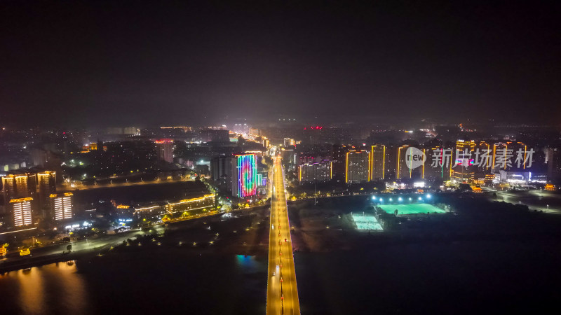 城市夜景航拍公路高楼景象