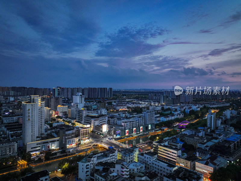 航拍昆山城市建筑风光夜景大景