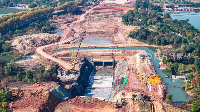 建筑工地航拍建筑施工场景