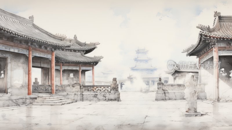 中国传统水墨画，北京紫禁城