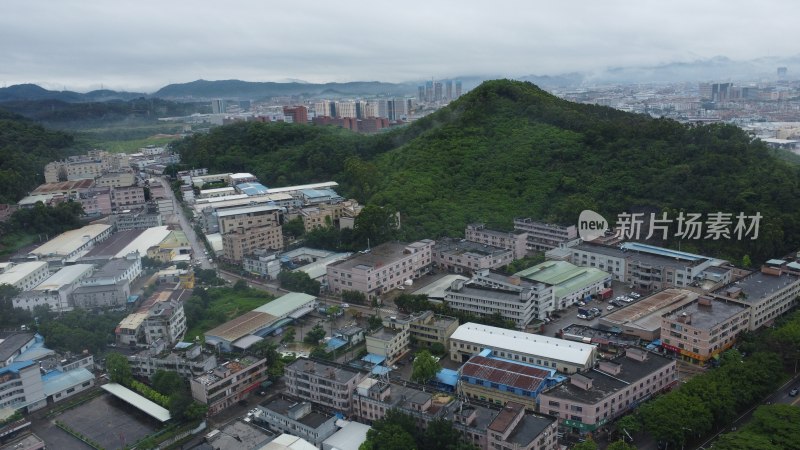 航拍广东省东莞市清溪镇雨后城市风光