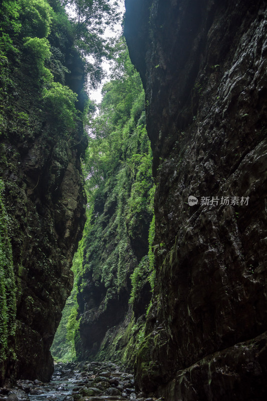 范店一线天峡谷溪谷小桥意境