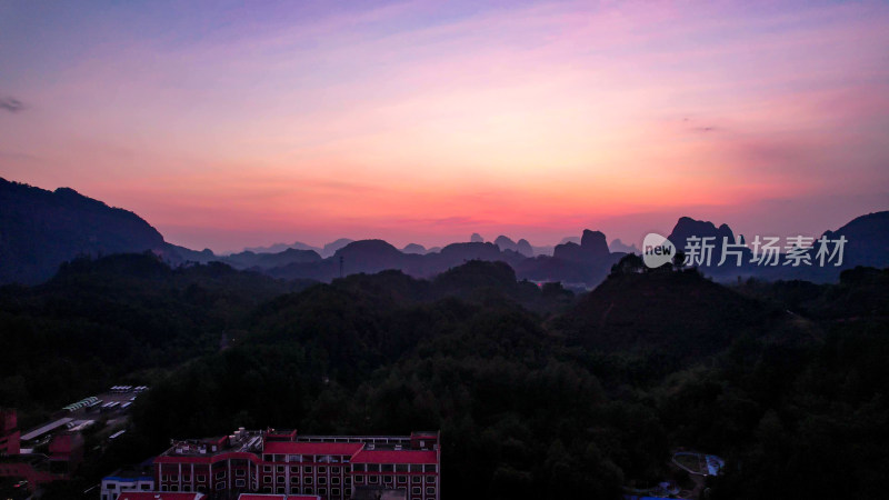 广东韶关丹霞山5A景区晚霞日落夕阳航拍