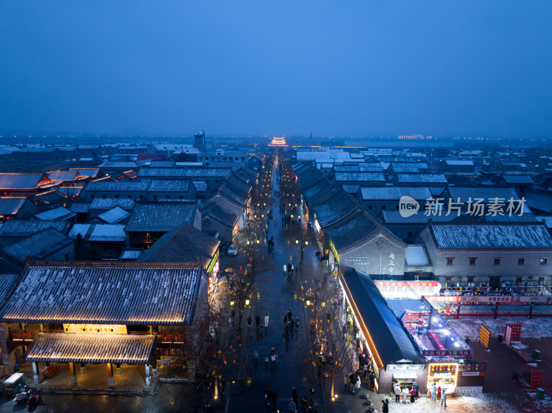 河南商丘古城雪景夜景航拍