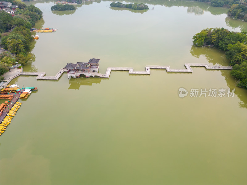 航拍广东惠州西湖九曲桥