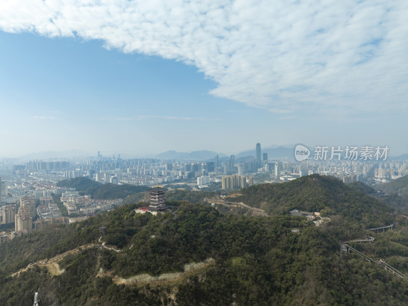 浙江台州椒江白云阁白云山中式古建筑航拍