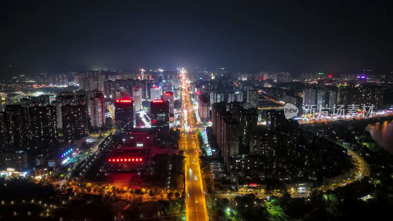 四川内江城市夜景灯光航拍图