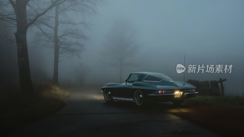 迷雾中的经典跑车孤影