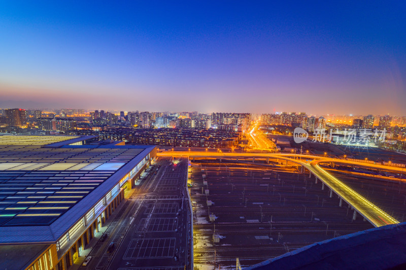 北京城市建筑街道车流高视角夜景全景