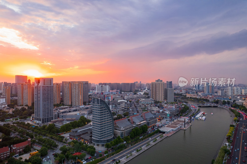 天津海河古文化街码头城市夜景风光航拍