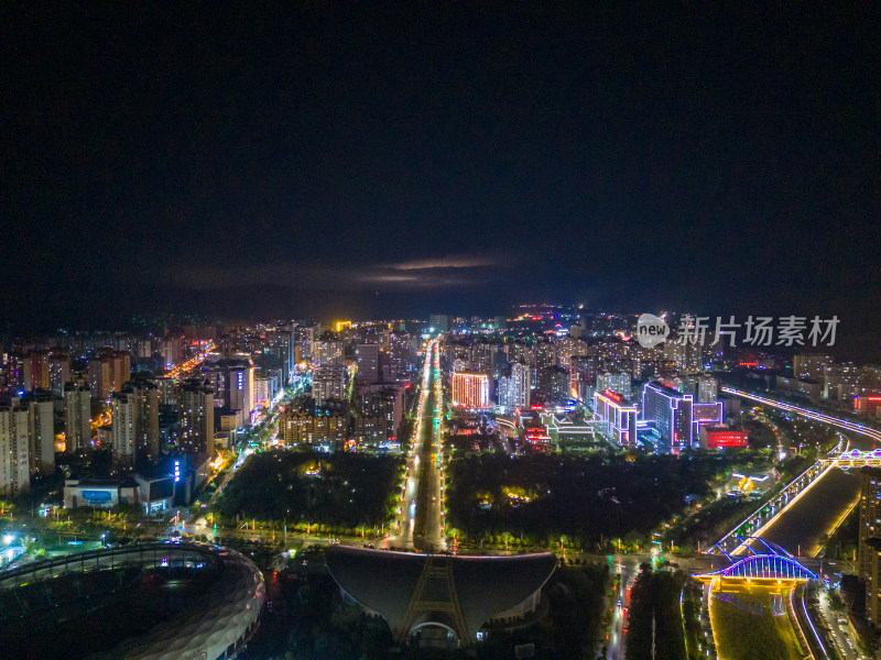 甘肃定西城市夜景灯光航拍图