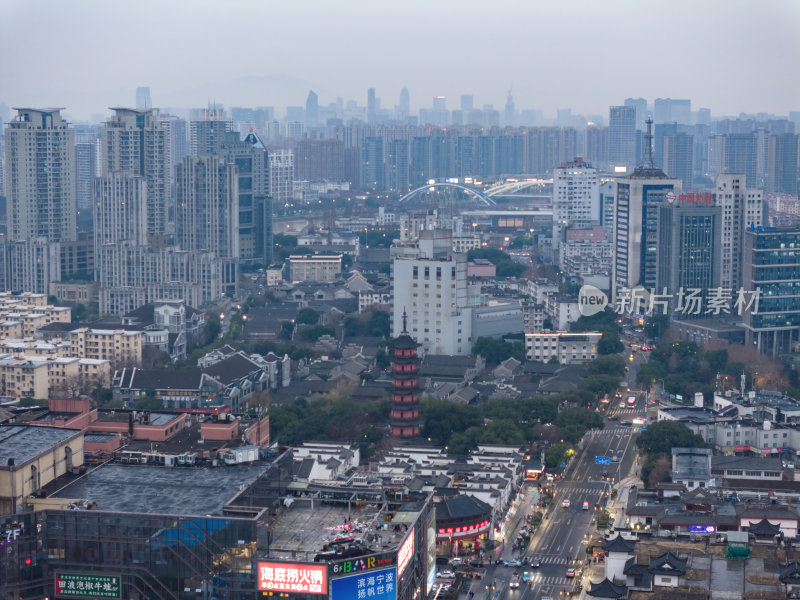 浙江宁波CBD城市光影日出夜景高空航拍