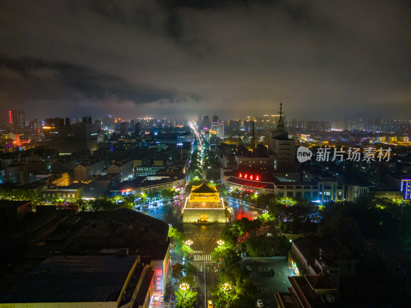 张掖鼓楼夜景航拍图