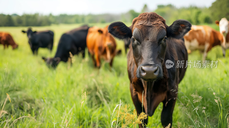 威斯康星牧场的和平牛群悠闲吃草时光