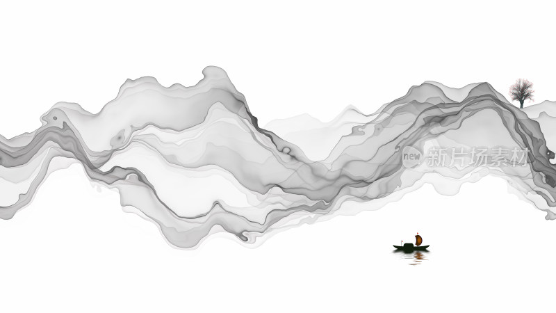 黑白抽象水墨山水装饰画设计背景素材