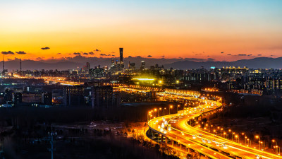 北京城市夜景城市中心繁荣经济城市车流