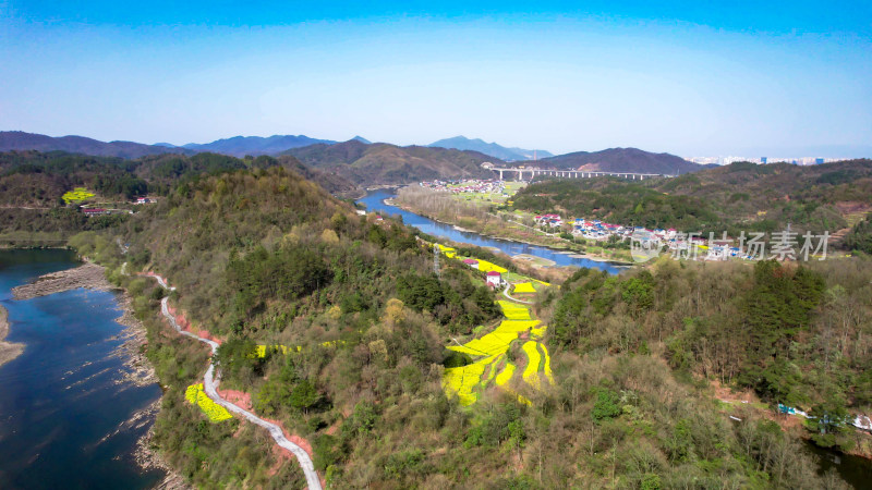 山川河流油菜花航拍