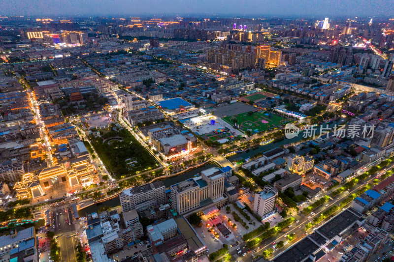 河南许昌城市风光夜景灯光航拍