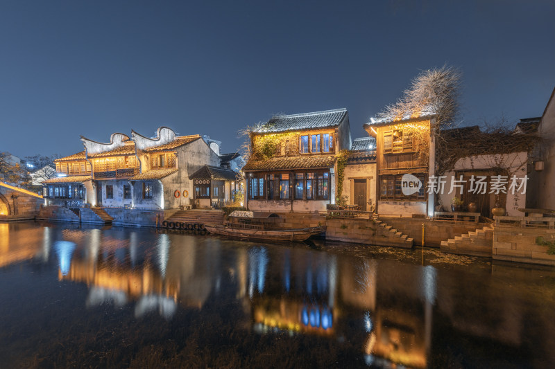 浙江嘉兴月河历史街区-江南水乡夜景