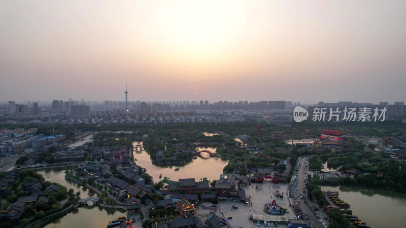 河南清明上河园夕阳晚霞航拍