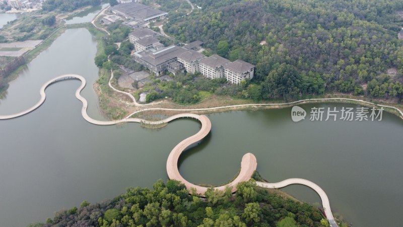 航拍广东省东莞市企石镇东清湖湿地公园