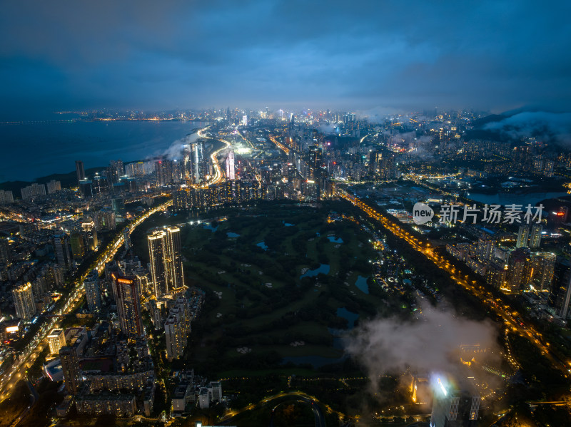 深圳福田CBD大湾区平安大厦夜景蓝调航拍