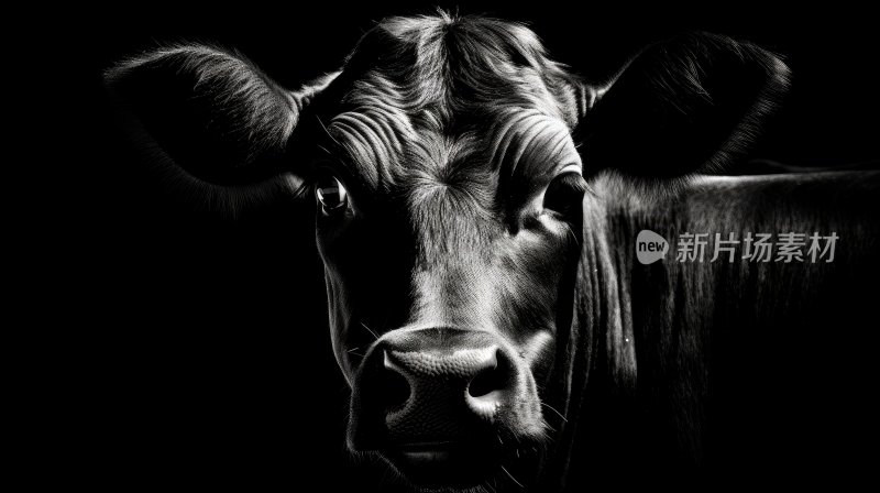 黑白影像，牛