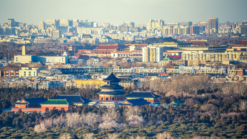 北京城市景观及天坛天安门远景鸟瞰图