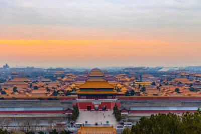 夕阳下北京故宫博物院