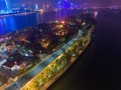 湖南长沙夜景橘子洲夜景航拍