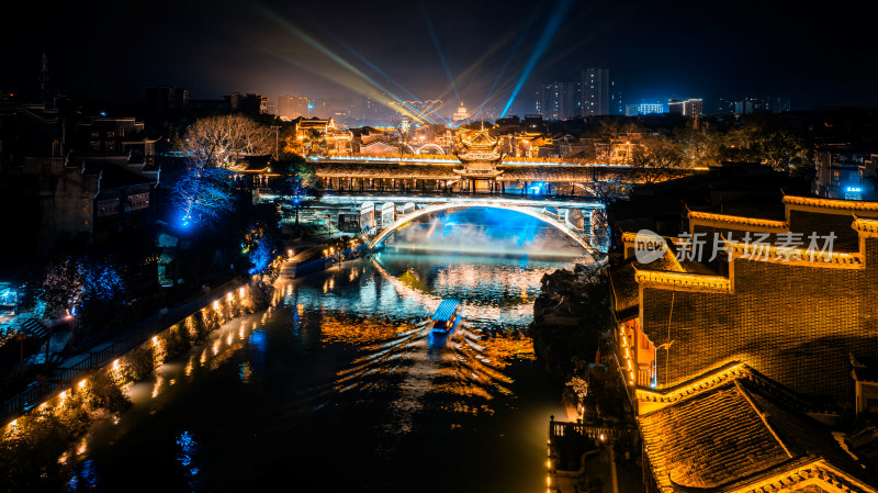 乾州古城春节夜景航拍