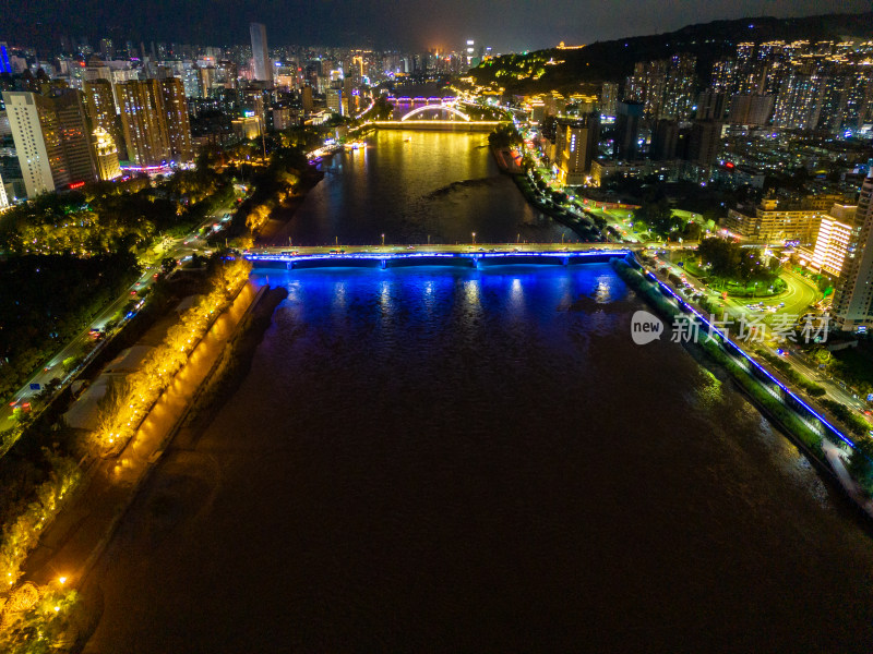 兰州黄河夜景航拍图