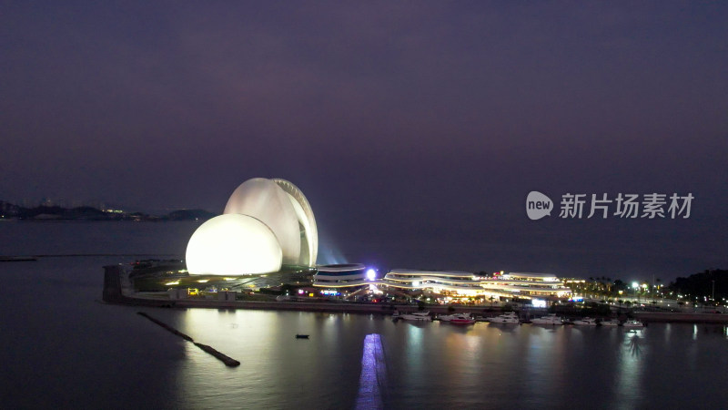 广东珠海日月贝大剧院夜景灯光航拍图