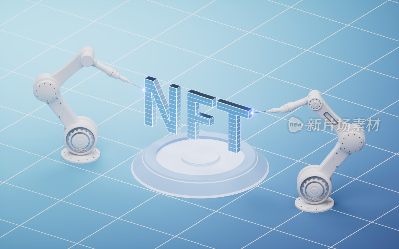机械臂与NFT概念3D渲染